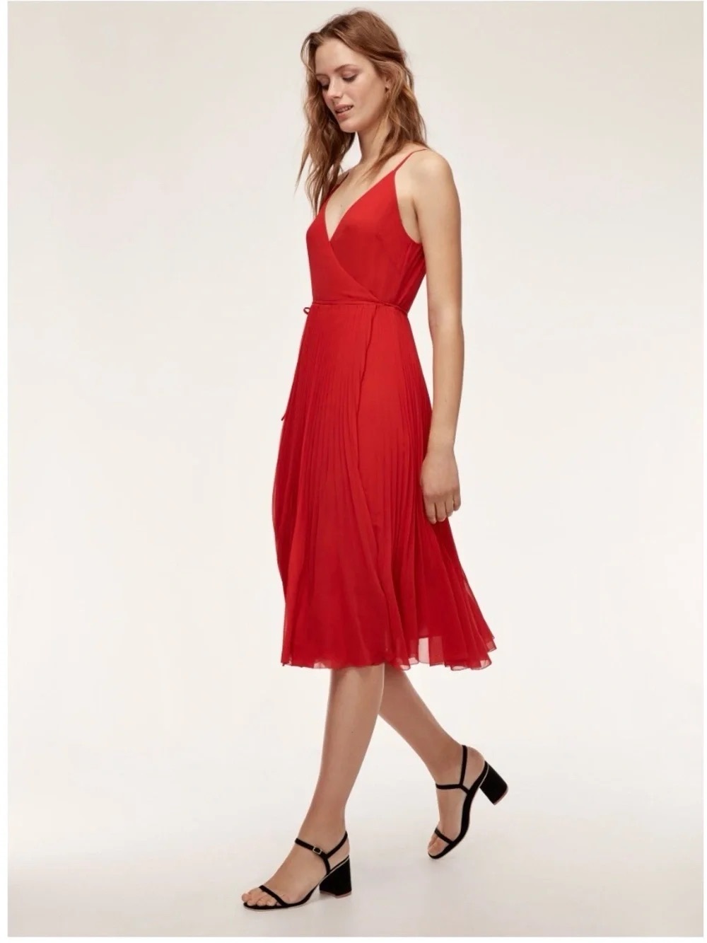 Aritzia Wilfred Pleated Beaune Dress Red